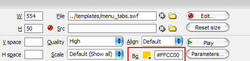 swf background color in dreamweaver