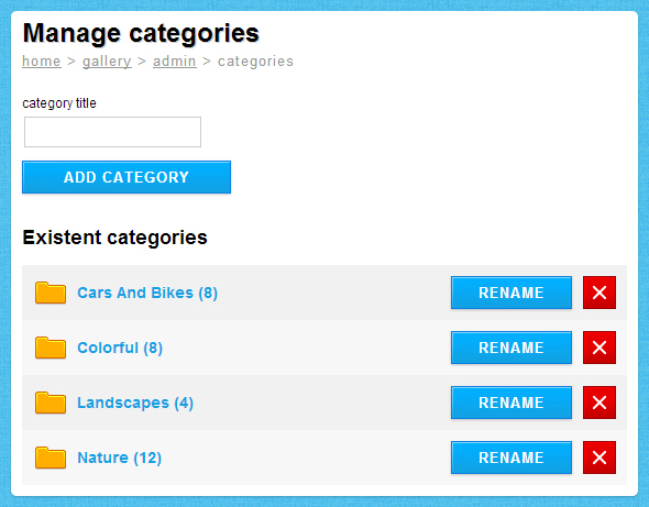 Free php gallery - preview manage categories